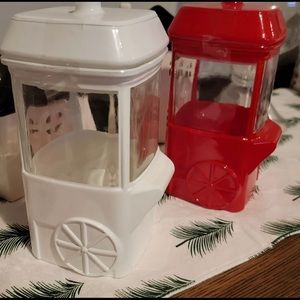 Red & White Glass Ceramic Popcorn Machine Canister Rae Dunn set